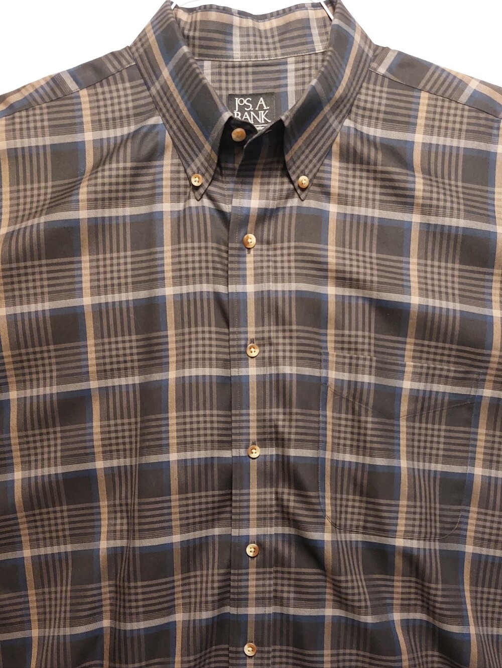 Jos. A. Bank Men's Navy and Brown Plaid Button-Down Shirt